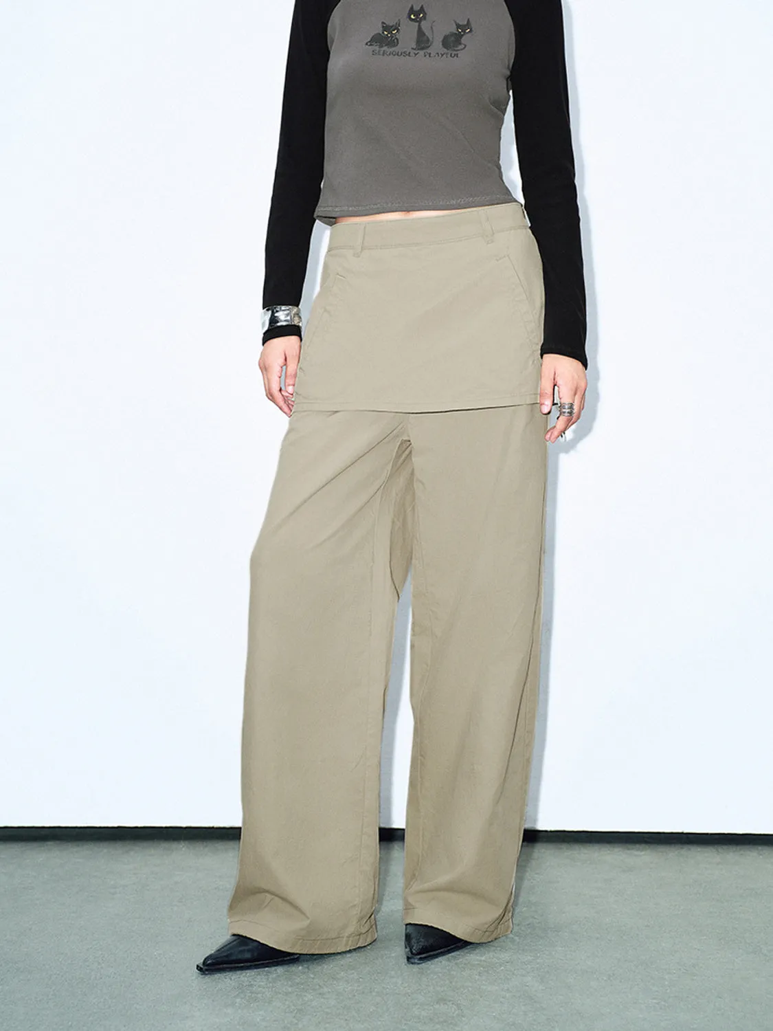 Straight Skirt Layered Jeans