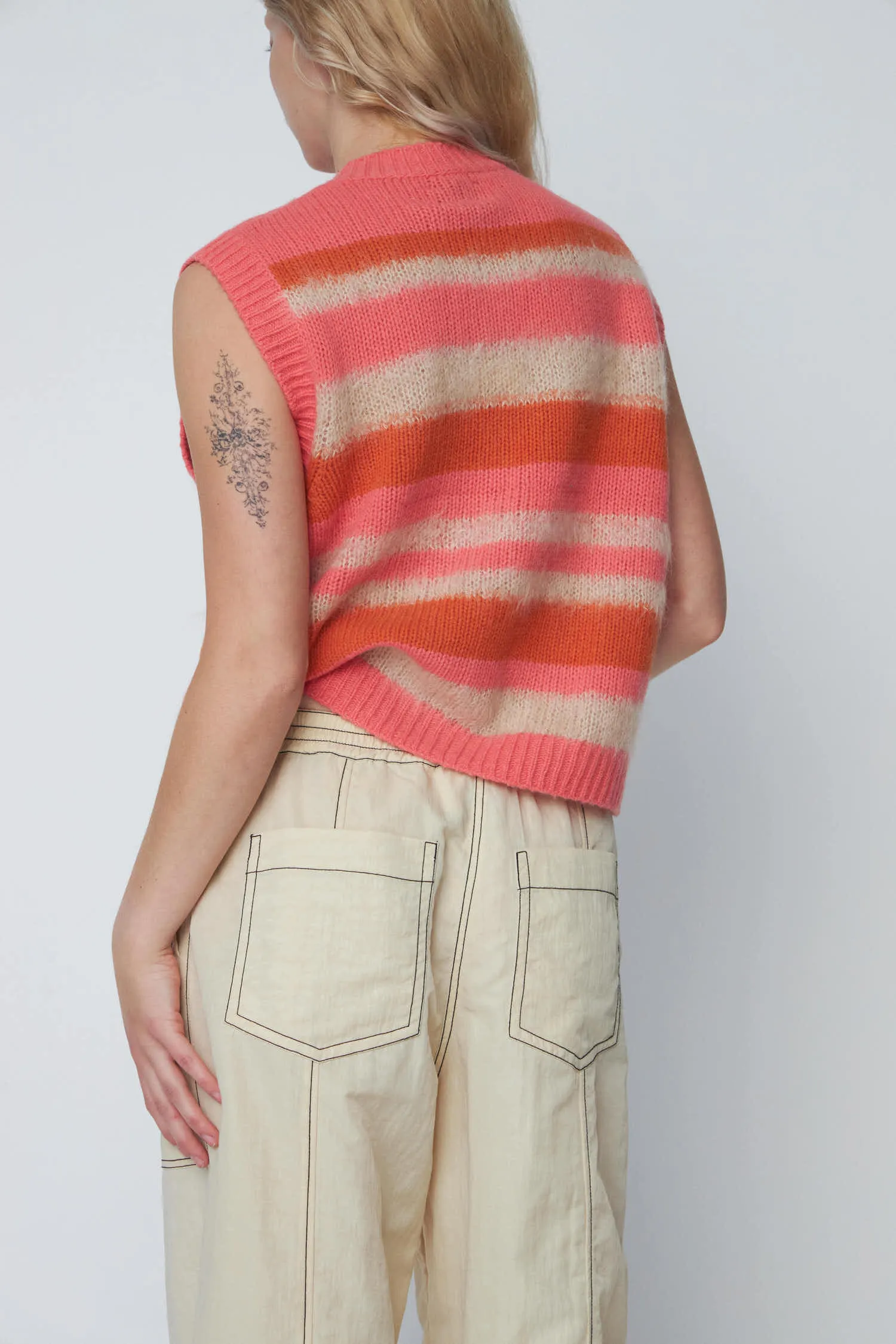 Striped Mohair Cardigan-Vest - Sunshine Orange