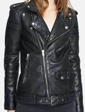 Stylish Women's Black biker Leather Jacket, women black leather Jacket With front zipper