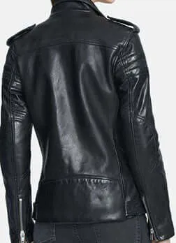Stylish Women's Black biker Leather Jacket, women black leather Jacket With front zipper