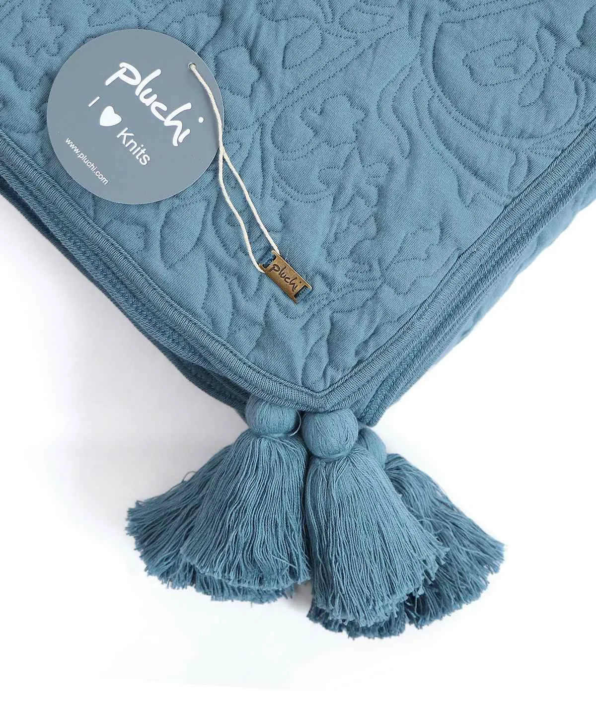 Summer Beauty Aegean Blue  100% Cotton Knitted With Polyester Filled King Size Bed Cover With 2 Pillow Covers (Set of 3 Pcs)