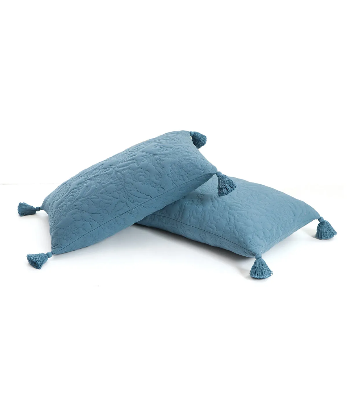 Summer Beauty Aegean Blue  100% Cotton Knitted With Polyester Filled King Size Bed Cover With 2 Pillow Covers (Set of 3 Pcs)