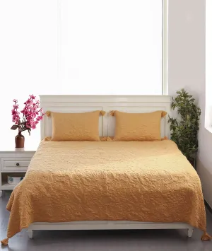 Summer Beauty Medium Beige Melange Color 100% Cotton Knitted King Size Bed Cover with 2 Pillow Cover Set