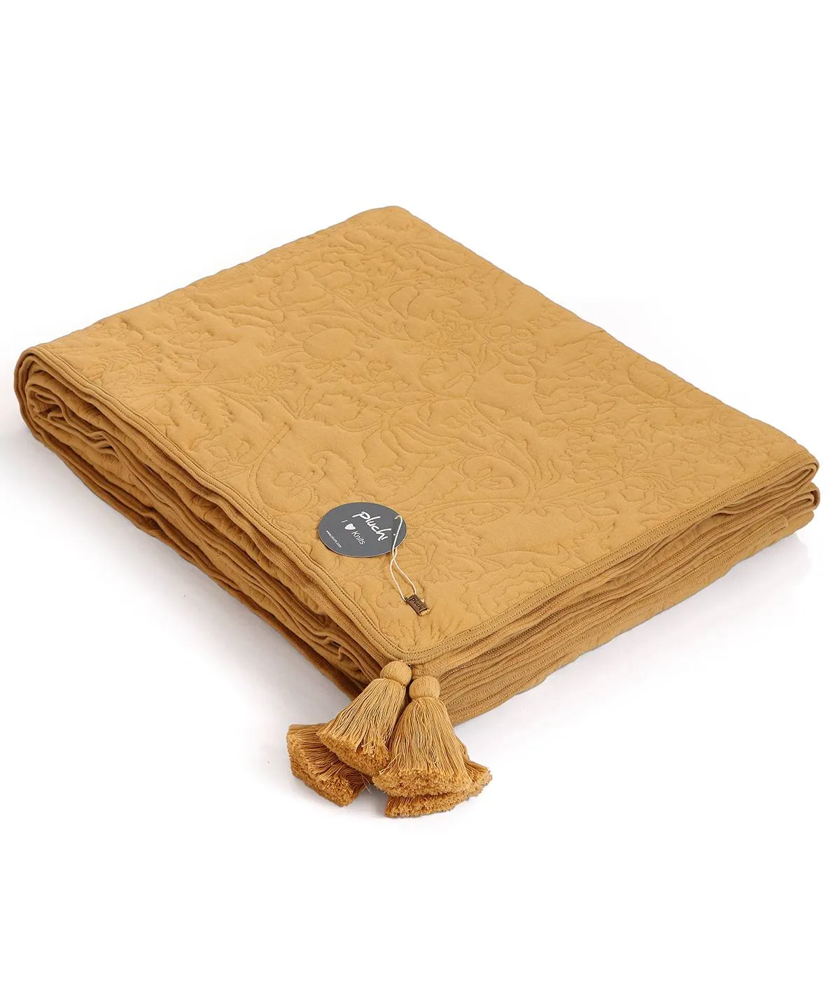 Summer Beauty Medium Beige Melange Color 100% Cotton Knitted King Size Bed Cover with 2 Pillow Cover Set