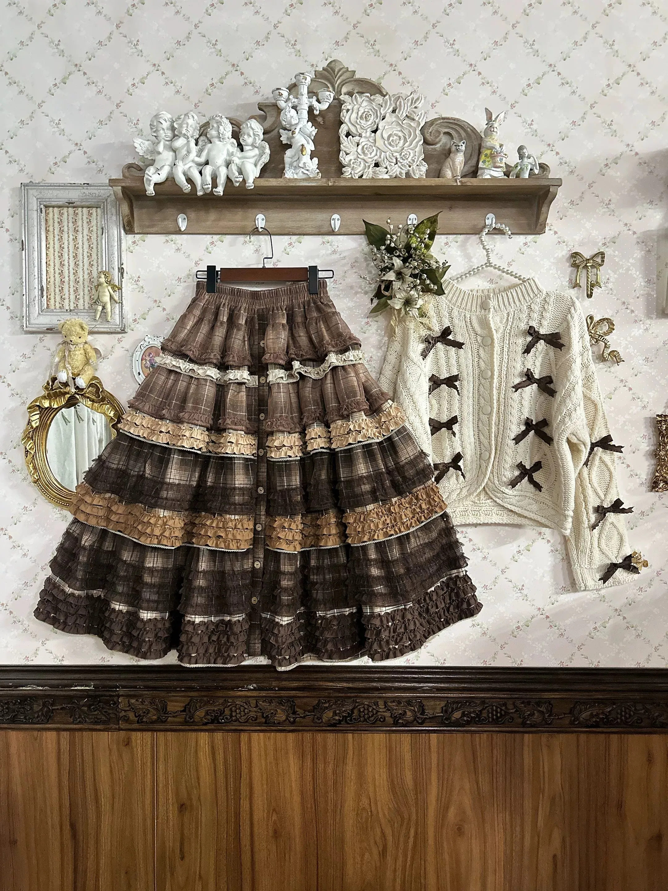 Sweet Dreamer~Pine Cone~Winter Elegant Lolita SK Plaid Layered Skirt