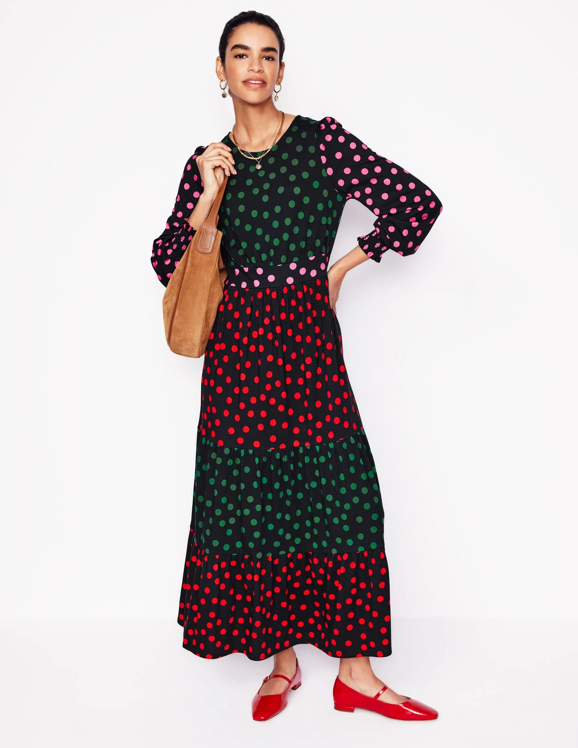 Tabitha Tiered Jersey Dress-Multi, Abstract Dot