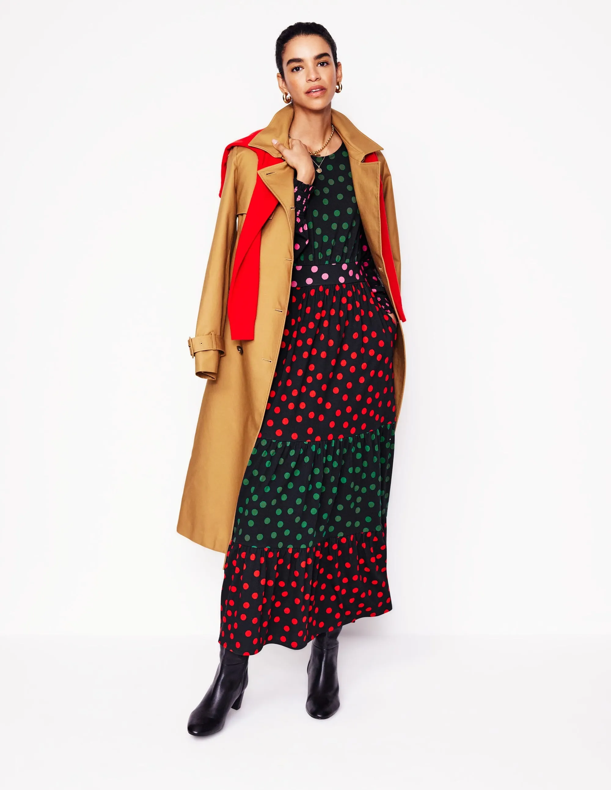Tabitha Tiered Jersey Dress-Multi, Abstract Dot