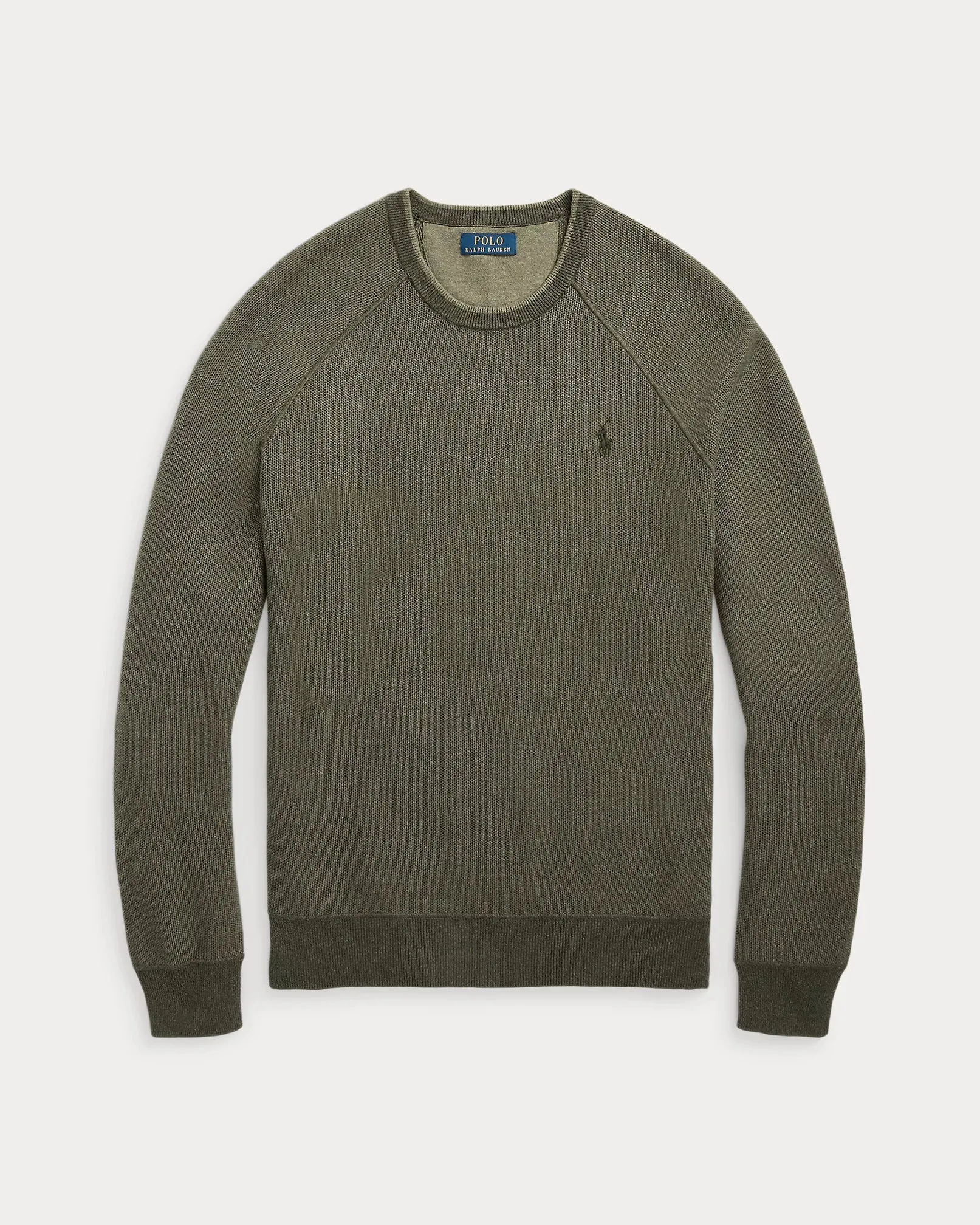 Textured Cotton Crewneck Jumper - Olive Green
