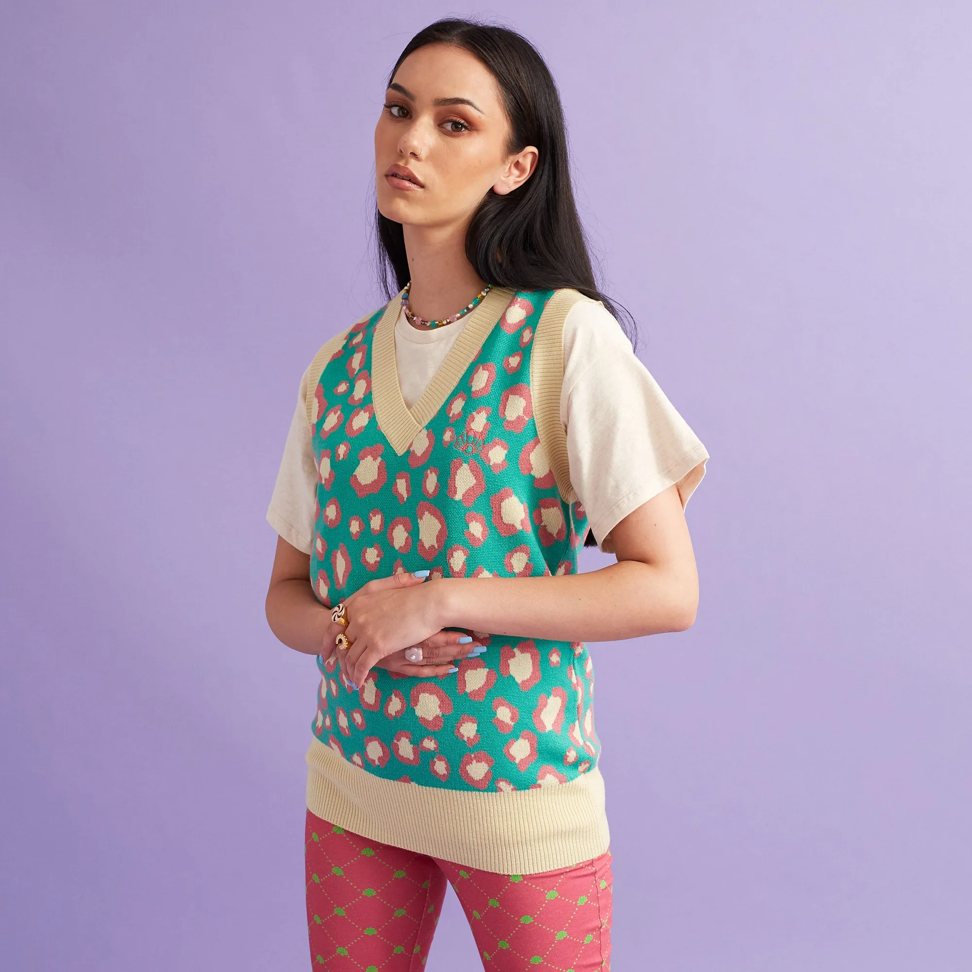 The Alexa Leopard Jacquard Knitted Sweater Vest
