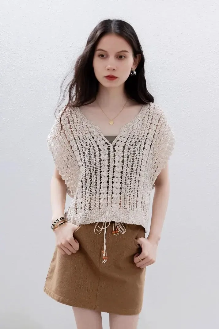 Two-Piece Knitted Crochet Vest Set