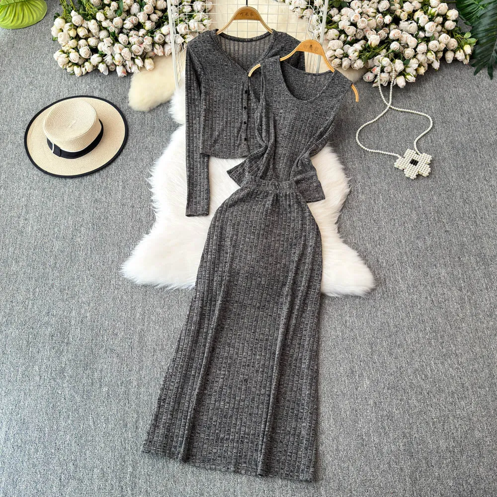 V-neck Cardigan&Vest&Skirt Knitted 3Pcs