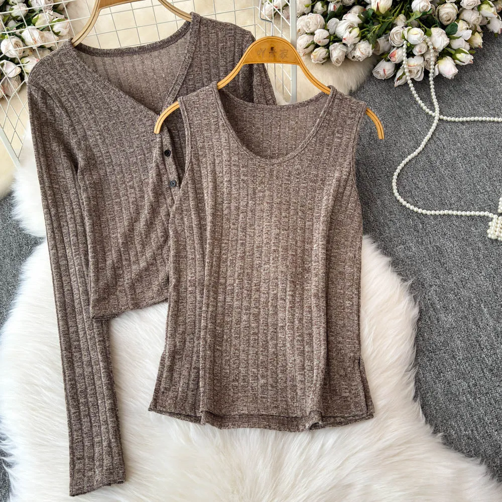 V-neck Cardigan&Vest&Skirt Knitted 3Pcs