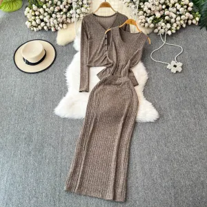 V-neck Cardigan&Vest&Skirt Knitted 3Pcs