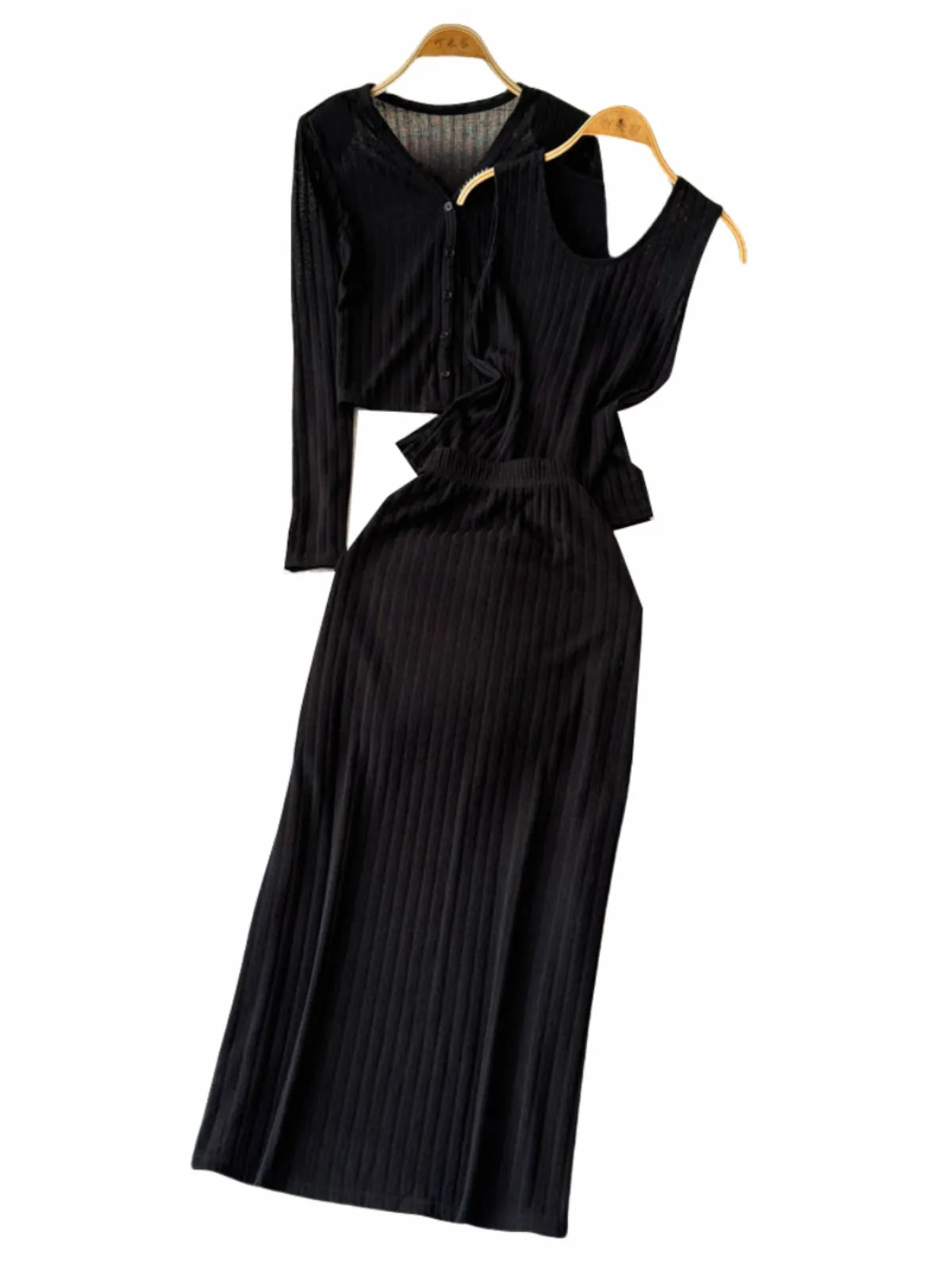 V-neck Cardigan&Vest&Skirt Knitted 3Pcs