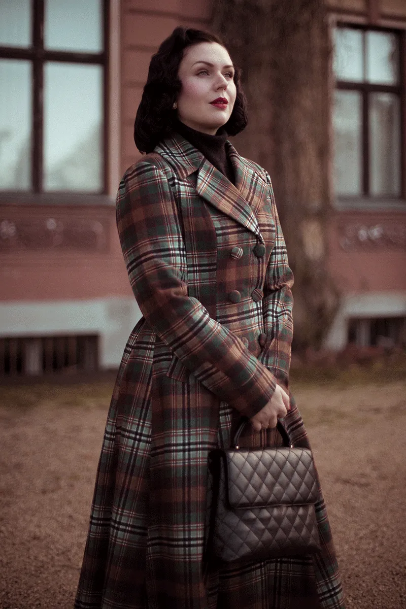 Vintage inspired winter plaid long wool coat 4737