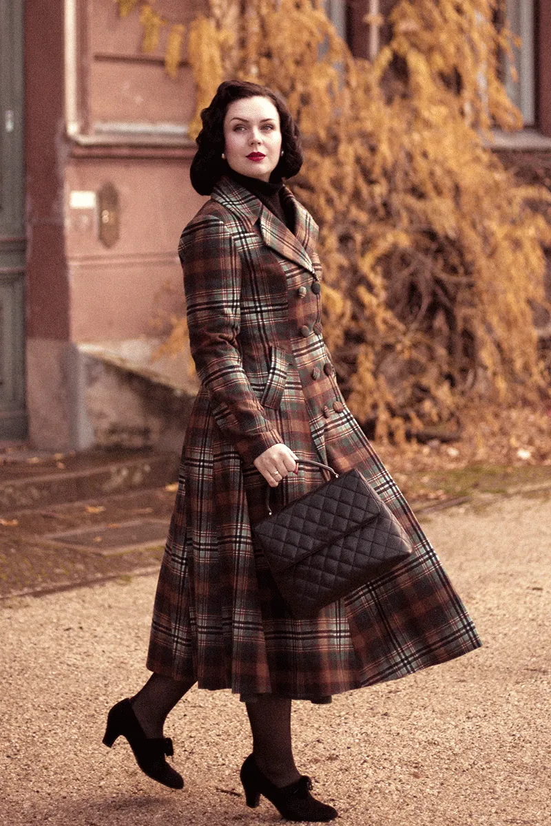 Vintage inspired winter plaid long wool coat 4737