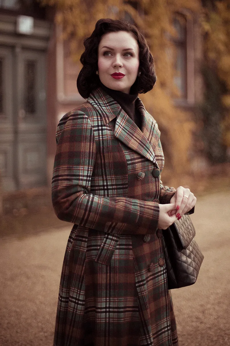 Vintage inspired winter plaid long wool coat 4737