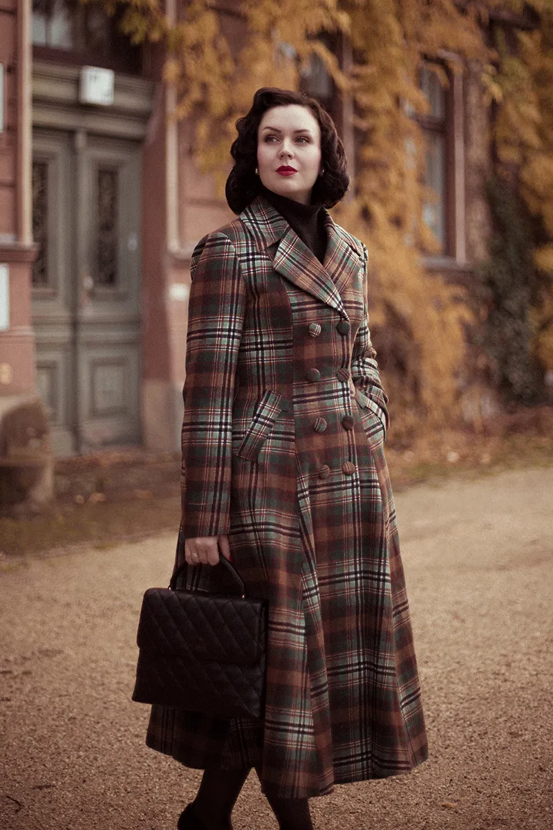 Vintage inspired winter plaid long wool coat 4737