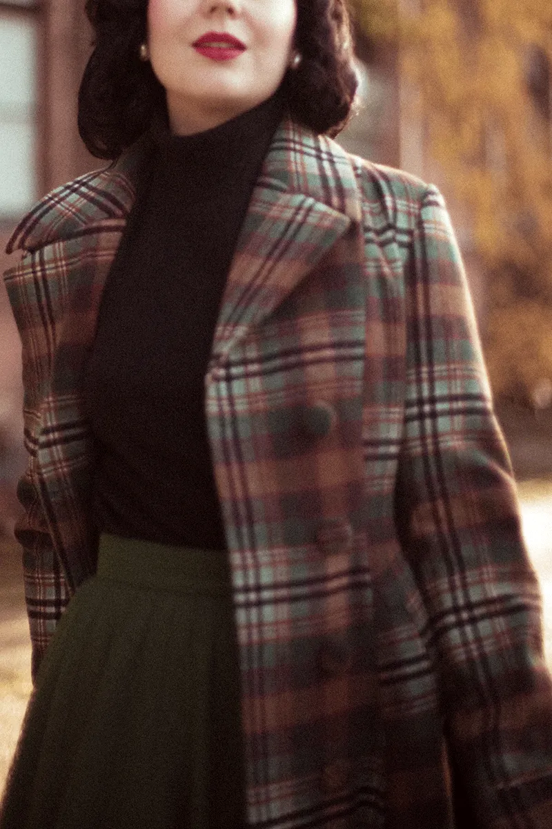 Vintage inspired winter plaid long wool coat 4737