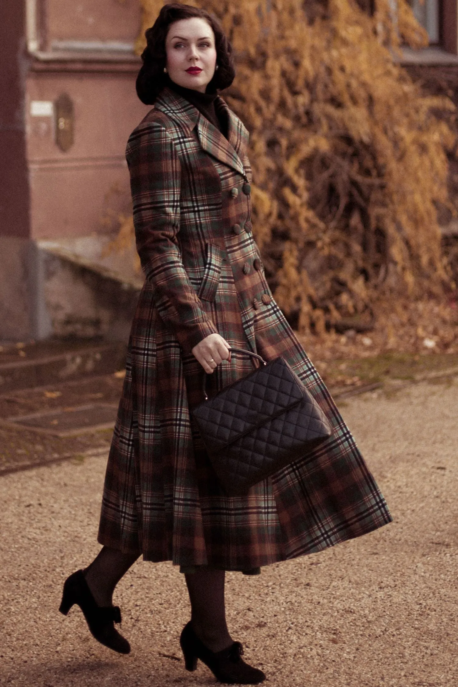 Vintage inspired winter plaid long wool coat 4737