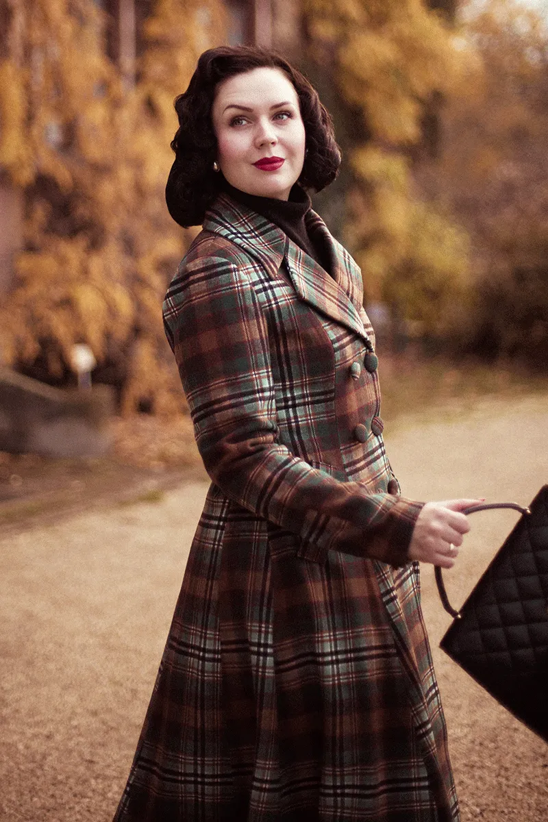 Vintage inspired winter plaid long wool coat 4737