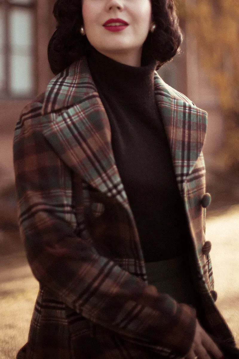Vintage inspired winter plaid long wool coat 4737