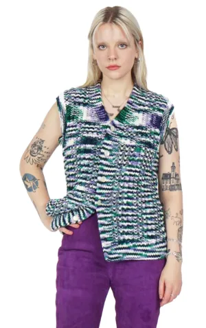 VINTAGE Multicolor Striped Knitted Purple V-Neck Vest