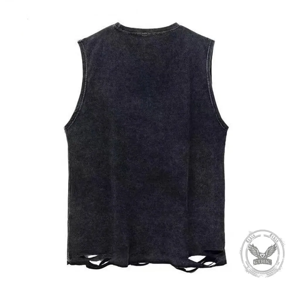 Vintage Washed Stay Spooky Skull Hand Cotton Vest Top
