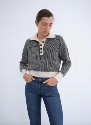 W Cashmere Aurora Pullover in Black/Ivory
