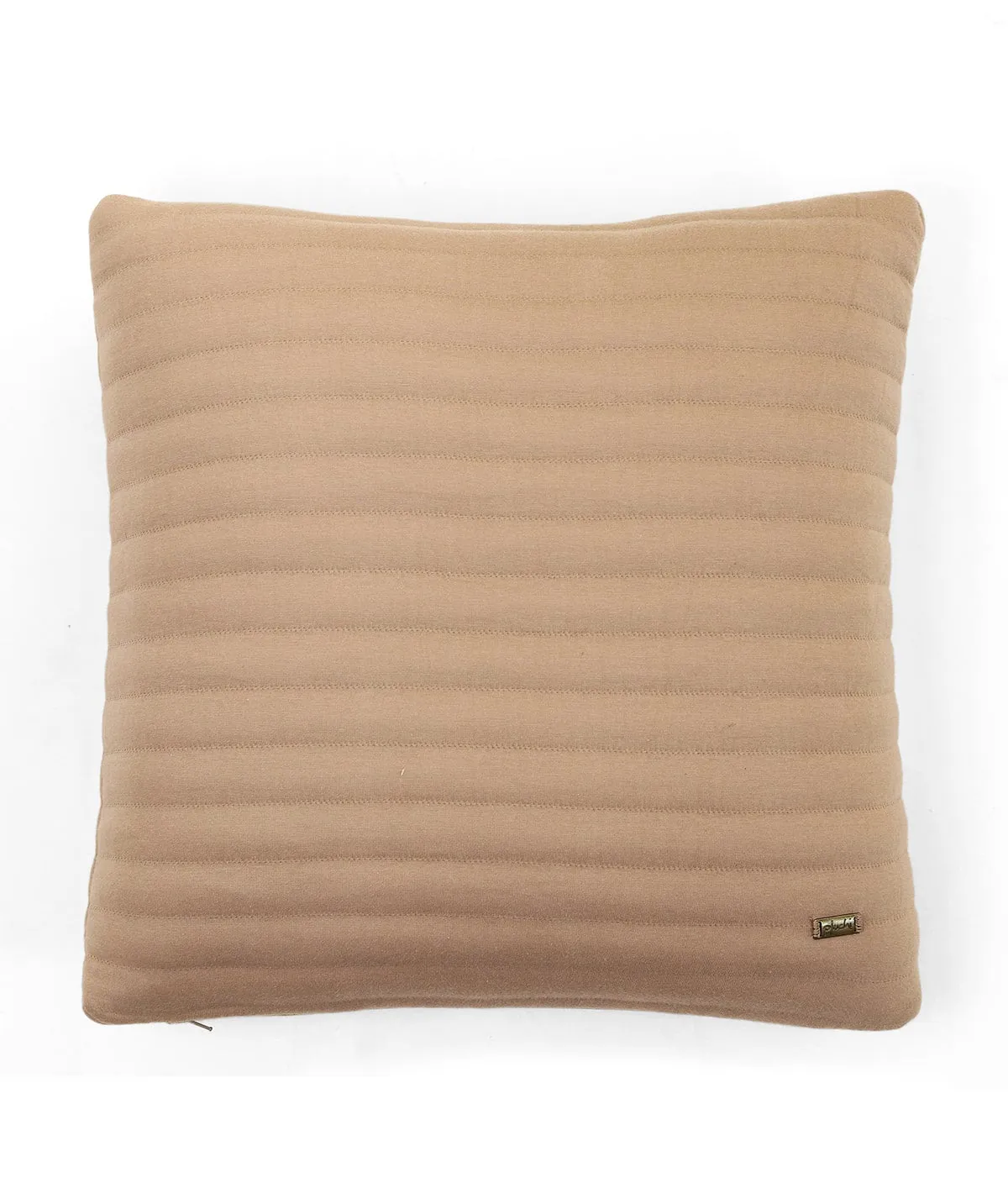 Waseme Medium Beige Cotton Knitted Quilted Decorative 16 X 16 Inches Cushion Cover