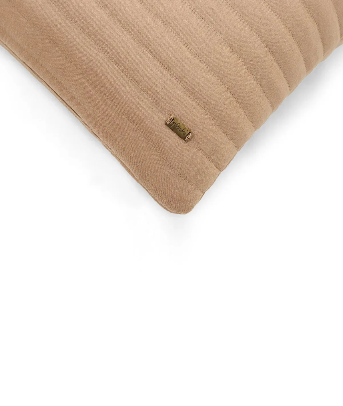 Waseme Medium Beige Cotton Knitted Quilted Decorative 16 X 16 Inches Cushion Cover
