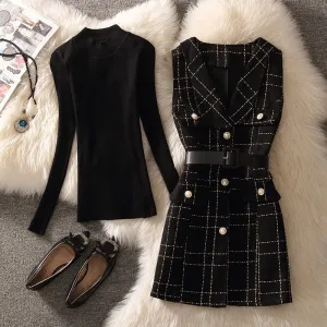 West Side Stroll Plaid Tweed Vest & Top Set