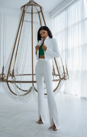 White Crop Jacket Suit 2-Piece