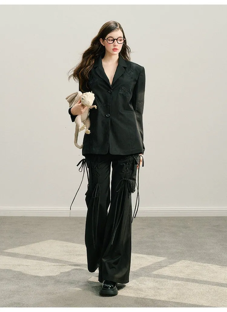 Wide-leg Tie trousers In Black