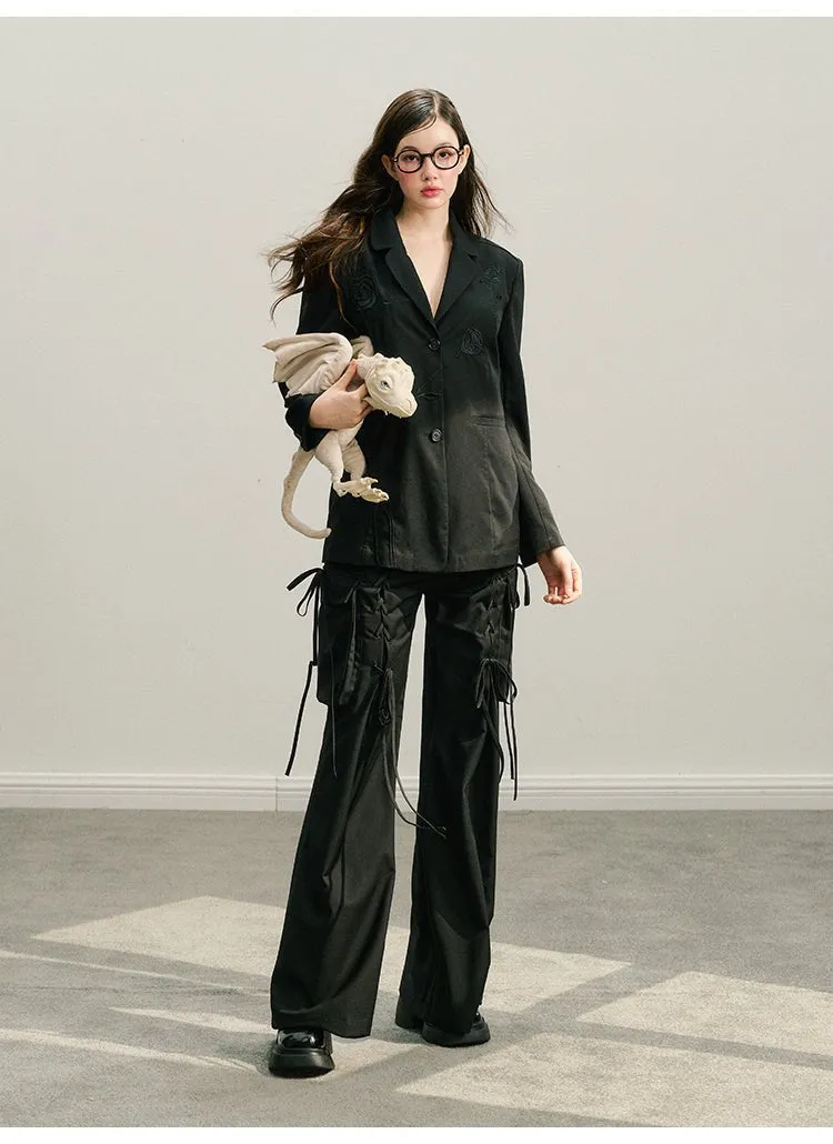 Wide-leg Tie trousers In Black
