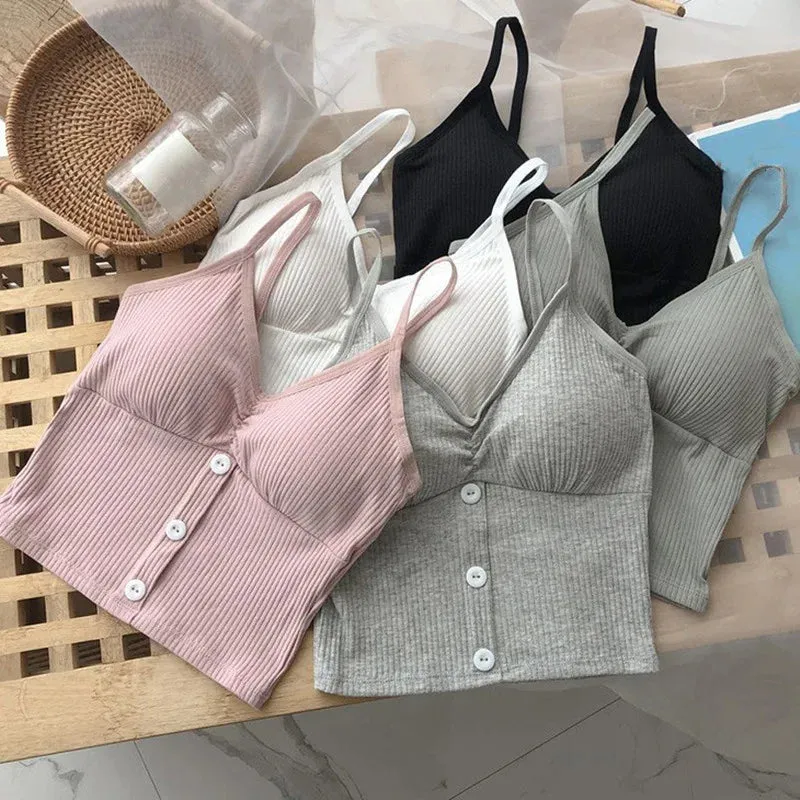 Women Knitted Tank Top Strap Vest Crop Top Pure Cotton Camisole