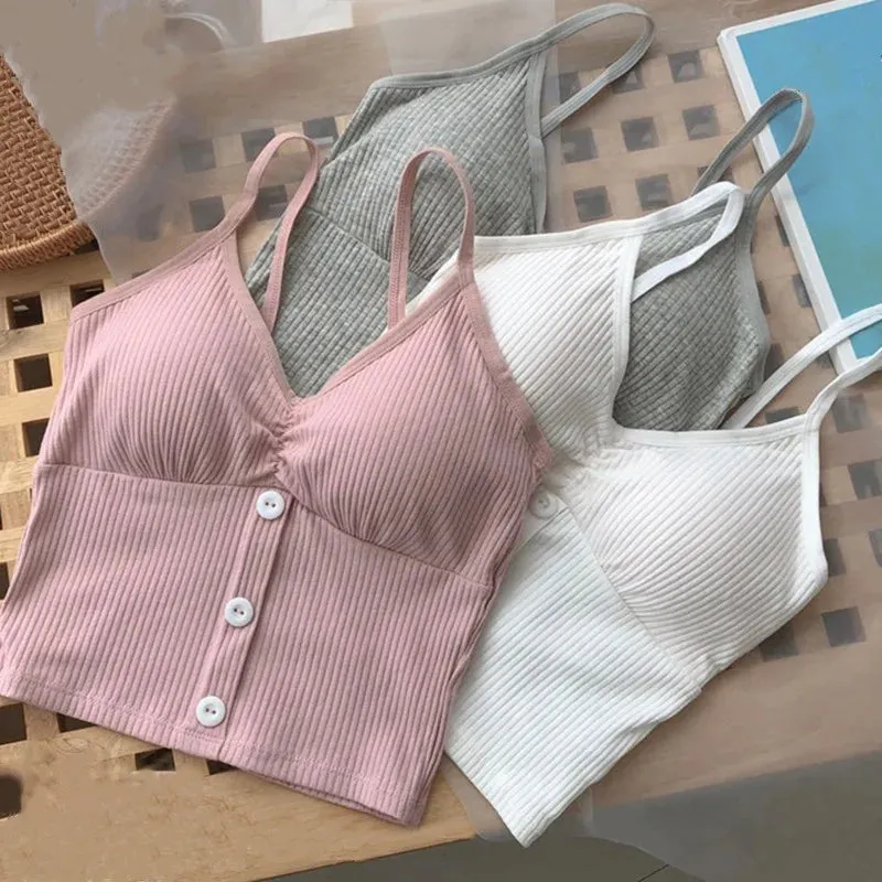Women Knitted Tank Top Strap Vest Crop Top Pure Cotton Camisole