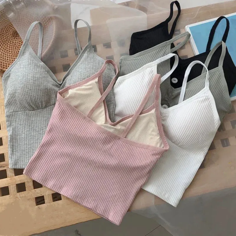 Women Knitted Tank Top Strap Vest Crop Top Pure Cotton Camisole
