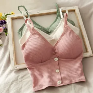 Women Knitted Tank Top Strap Vest Crop Top Pure Cotton Camisole