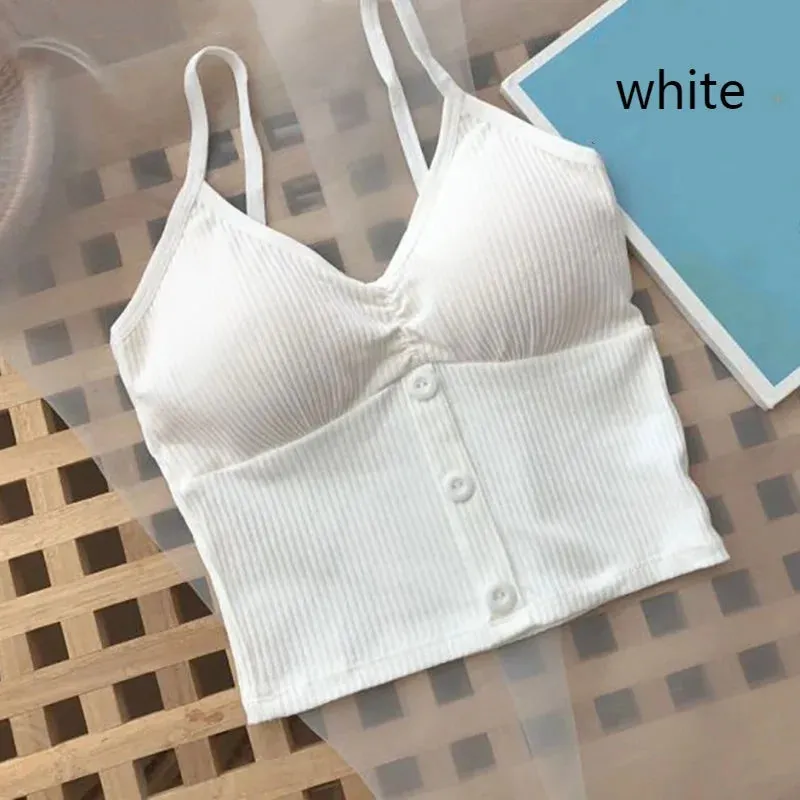 Women Knitted Tank Top Strap Vest Crop Top Pure Cotton Camisole