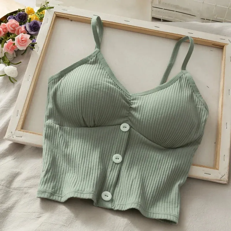 Women Knitted Tank Top Strap Vest Crop Top Pure Cotton Camisole
