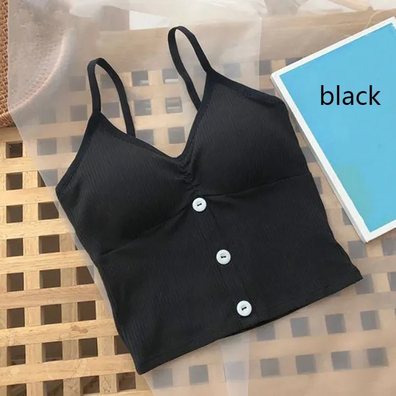 Women Knitted Tank Top Strap Vest Crop Top Pure Cotton Camisole