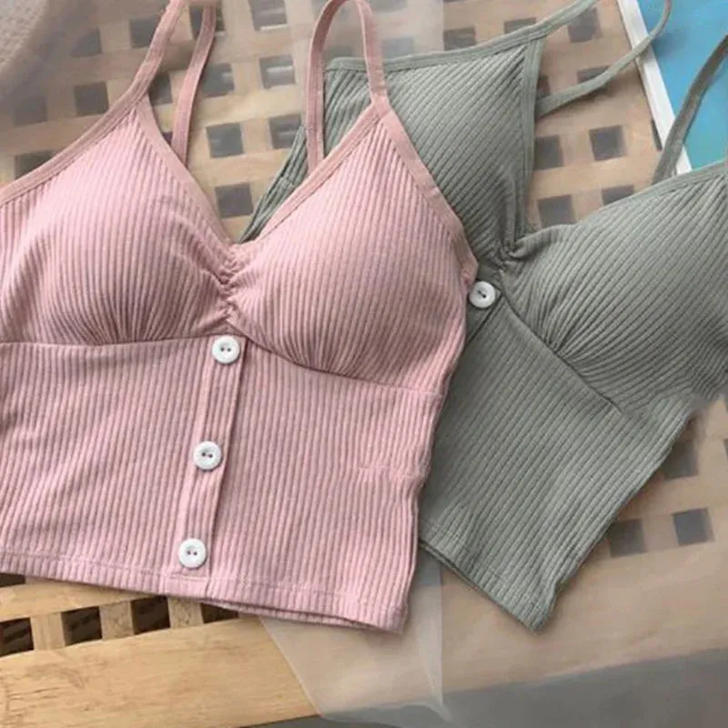 Women Knitted Tank Top Strap Vest Crop Top Pure Cotton Camisole