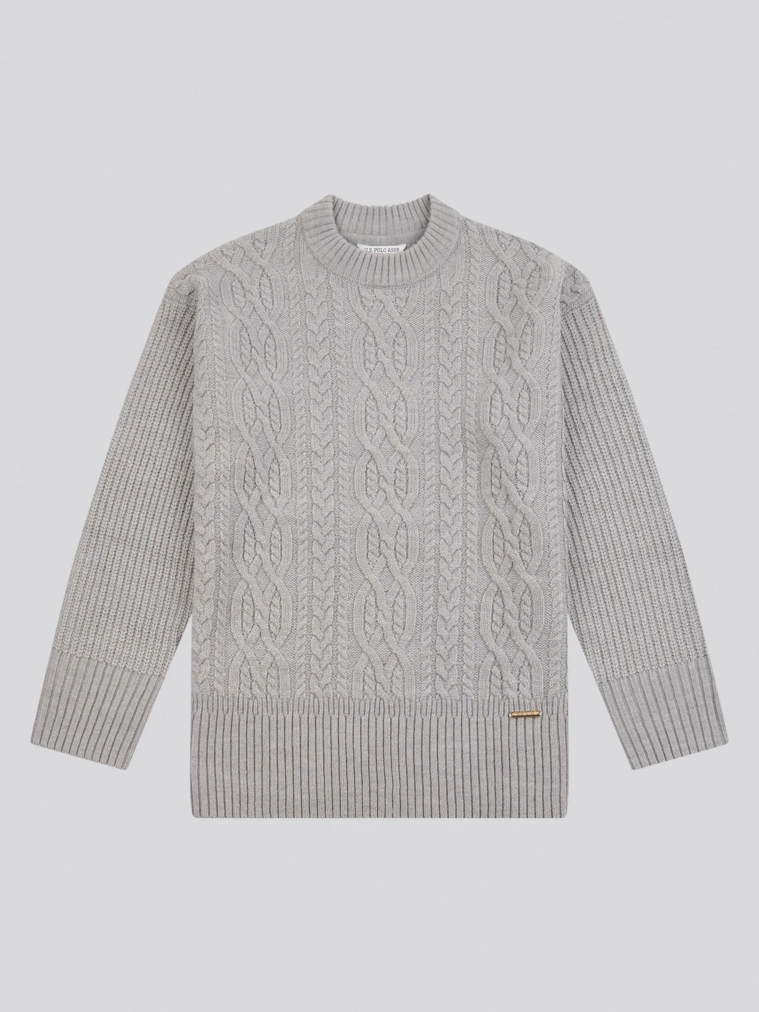 Womens Aran Knit Jumper in Pearl Grey Marl