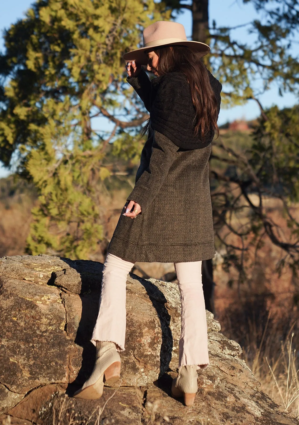 Wool Blend Long Sleeve Knit Sweater Coat