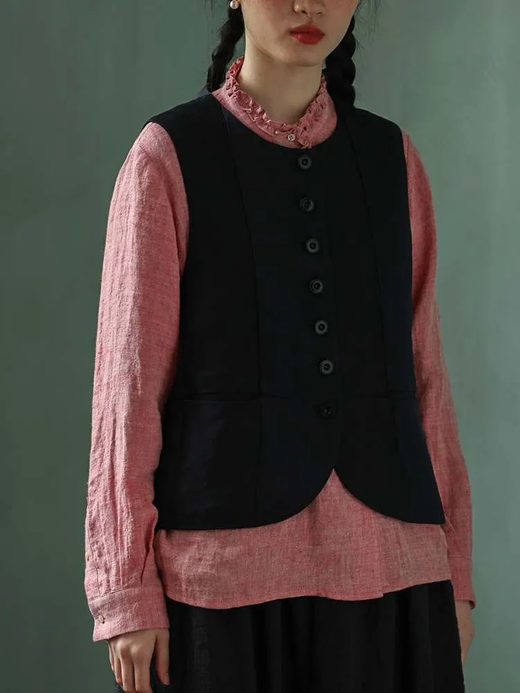 Yarn-Dyed Pocket Button Vest【s0000006907】