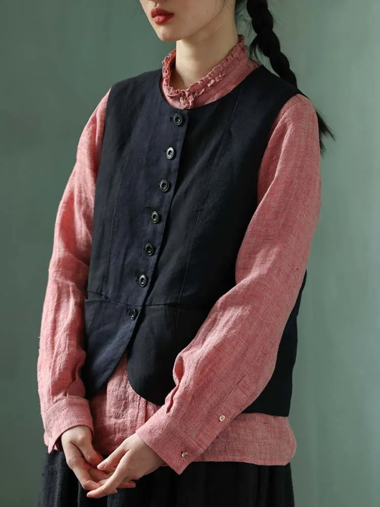 Yarn-Dyed Pocket Button Vest【s0000006907】