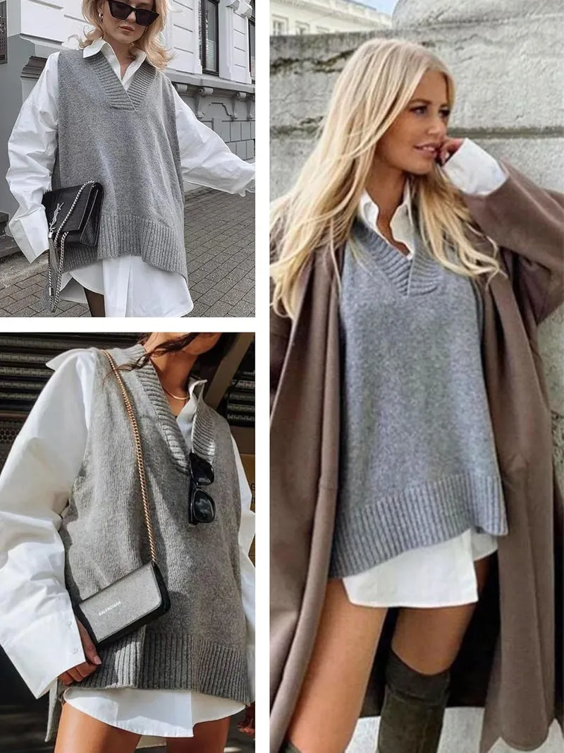 Zeagoo Sweater Vest Women Sleeveless V Neck Oversized Pullover