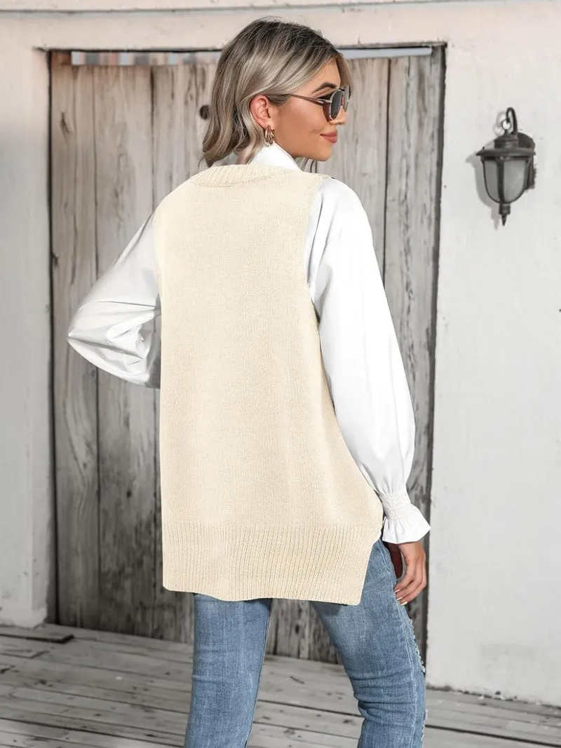 Zeagoo Sweater Vest Women Sleeveless V Neck Oversized Pullover