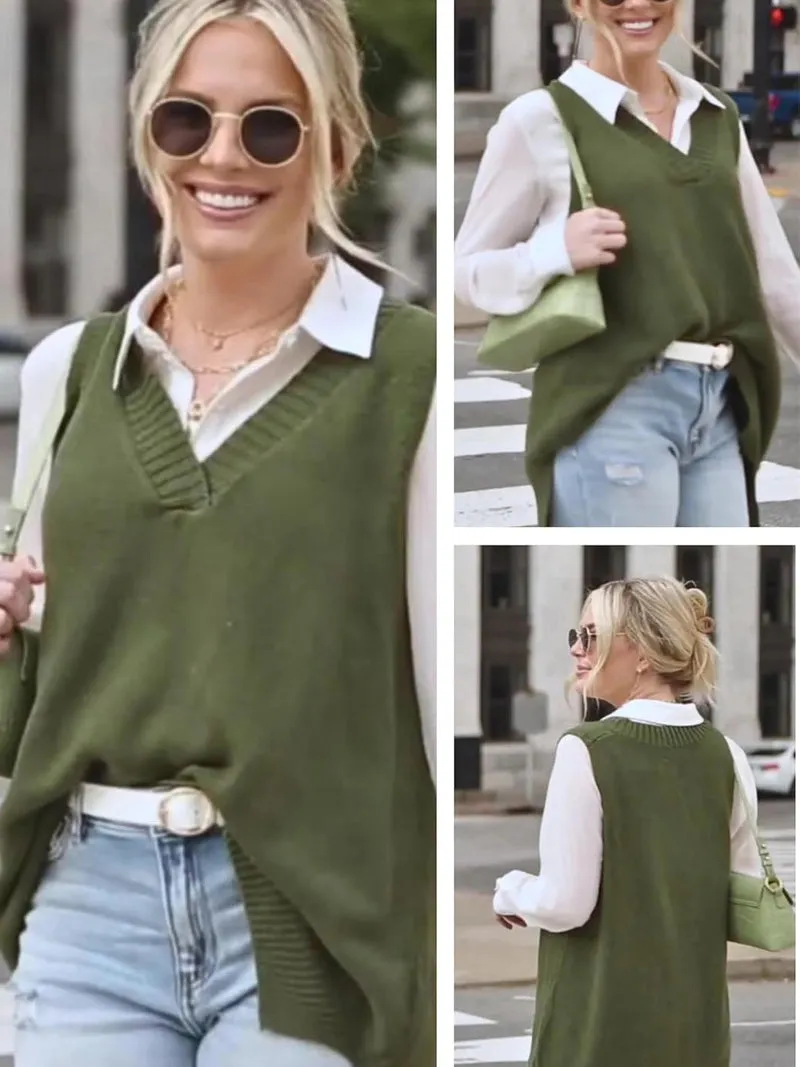 Zeagoo Sweater Vest Women Sleeveless V Neck Oversized Pullover